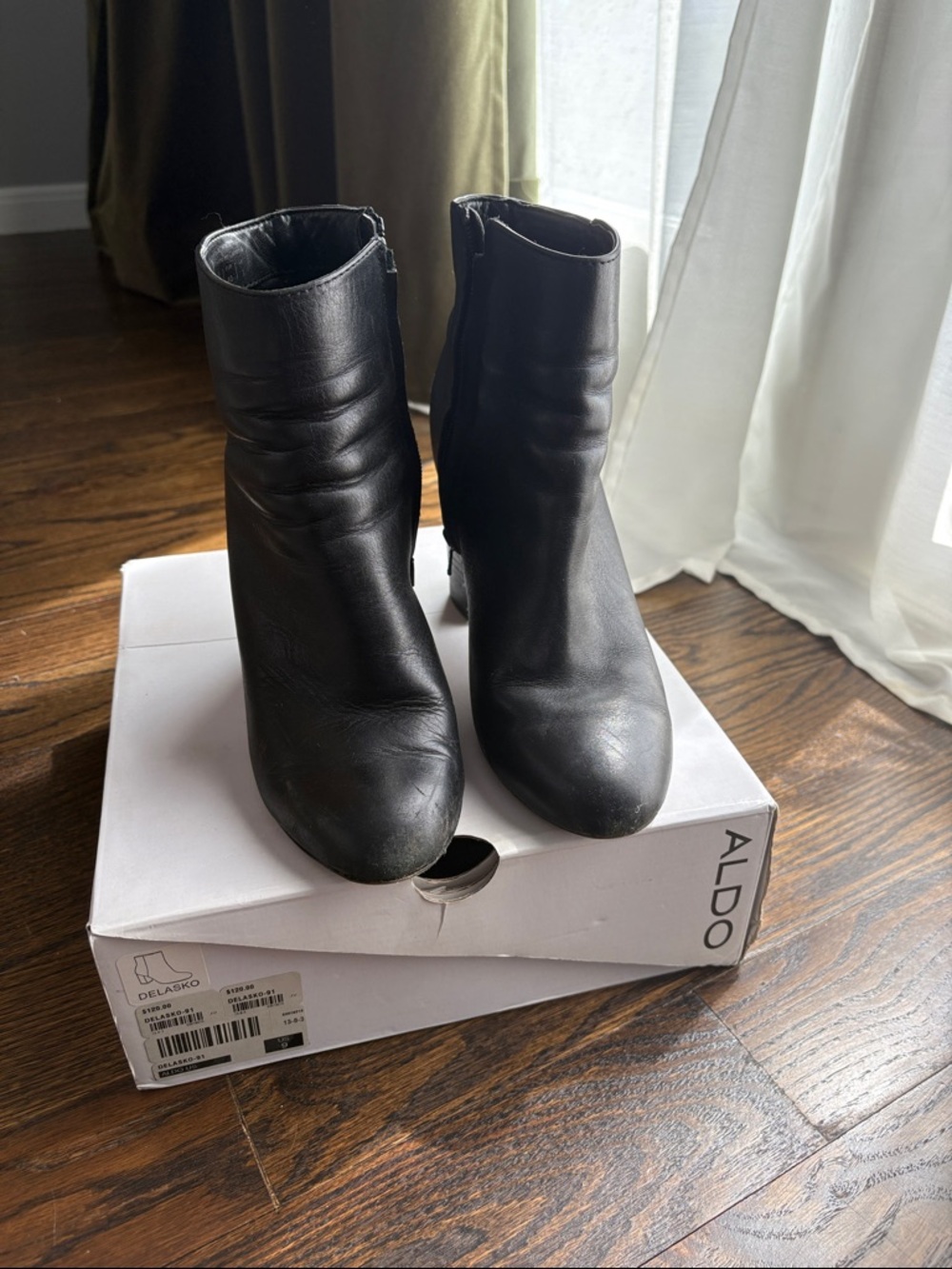 Aldo Black Leather Ankle Booties with Side Zip